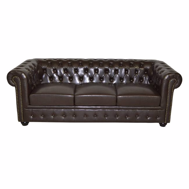 ΚΑΝΑΠΕΣ 3ΘΕΣΙΟΣ T.CHESTERFIELD HM3009.01 ΤΕΧΝΟΔΕΡΜΑ ΣΚΟΥΡΟ ΚΑΦΕ 208x90x73Υ εκ. - Image 2