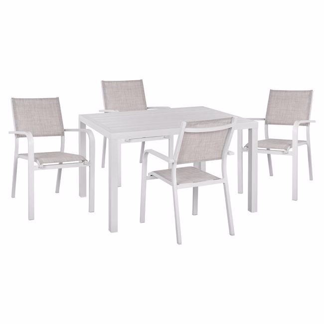 ΣΕΤ 5ΤΜΧ ΜΕ ΤΡΑΠΕΖΙ 120Χ80Χ75,5Υ & ΠΟΛΥΘΡΟΝΕΣ ΑΛΟΥΜΙΝΙΟΥ ΣΕ ΛΕΥΚΟ ΧΡΩΜΑ HM10523