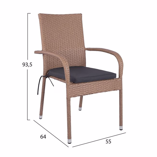 ΣΕΤ 5ΤΜΧ ΤΡΑΠΕΖΙ ΜΕΤΑΛΛΙΚΟ ΚΑΦΕ 120X70 ΜΕ 4 ΚΑΡΕΚΛΕΣ ΚΑΦΕ ΜΟΚΑ WICKER HM10381.02 - Image 3