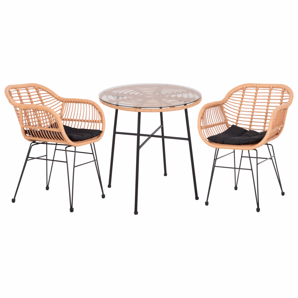 ΣΕΤ ΕΞΩΤΕΡΙΚΟΥ ΧΩΡΟΥ 3ΤΜΧ ALLEGRA HM10476 WICKER ΜΠΕΖ-ΜΕΤΑΛΛΟ ΜΑΥΡΟ