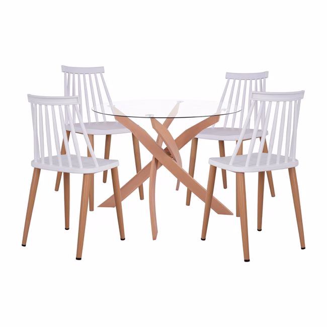 ΣΕΤ ΤΡΑΠΕΖΑΡΙΑΣ 5ΤΜΧ ΚΑΡΕΚΛΕΣ VANESSA ΛΕΥΚΕΣ & ΤΡΑΠΕΖΙ ΜΕΤΑΛΛΙΚΟ Φ90X74Υ HM11304