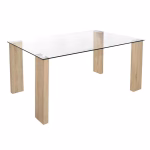 ΤΡΑΠΕΖΙ MORGAN 140Χ80Χ75ΕΚ HM0083.01 ΓΥΑΛΙΝΟ ΜΕ ΞΥΛΙΝΑ ΠΟΔΙΑ