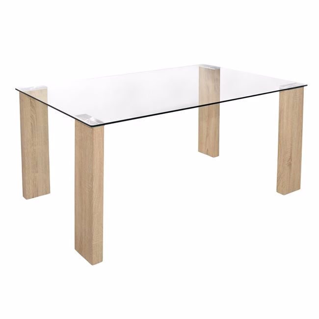 ΤΡΑΠΕΖΙ MORGAN 140Χ80Χ75ΕΚ HM0083.01 ΓΥΑΛΙΝΟ ΜΕ ΞΥΛΙΝΑ ΠΟΔΙΑ